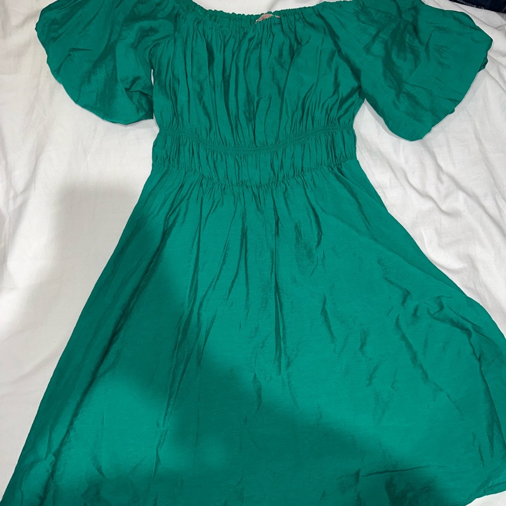 Elegant Teal Off-Shoulder Dress